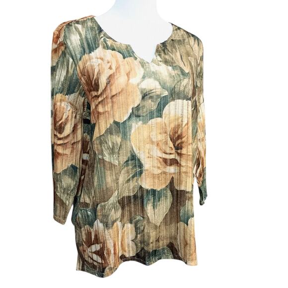 ALFRED DUNNER Artsy Floral Knit Top Blouse Medium Yellow Green Bloom Comfort - Picture 6 of 7